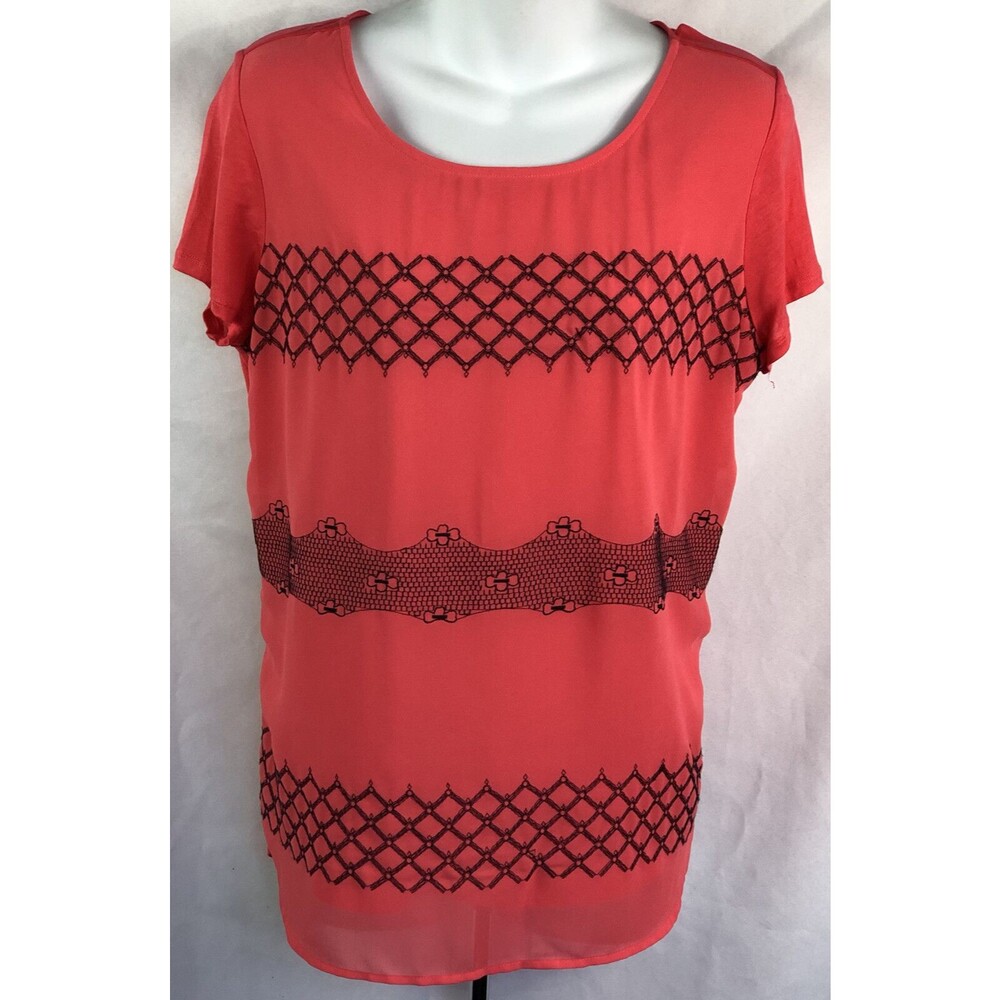 Ann Taylor top M orange/Blk short sleeve Chiffon hem Tee Punk Rock Grunge Y2K